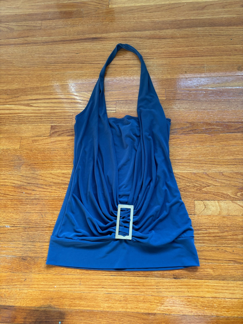Topia Navy Blue Halter Tank with Front Drape and Buckle